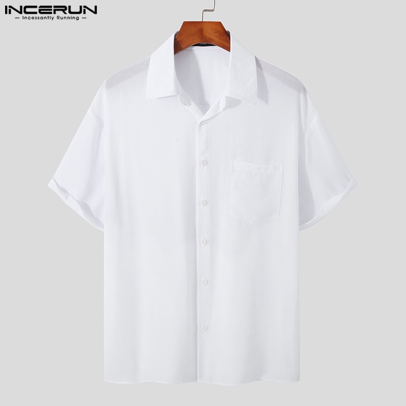 INCERUN Áo Sơ Mi Nam Tay Dài Màu Sắc Đơn Giản Size S-5XL