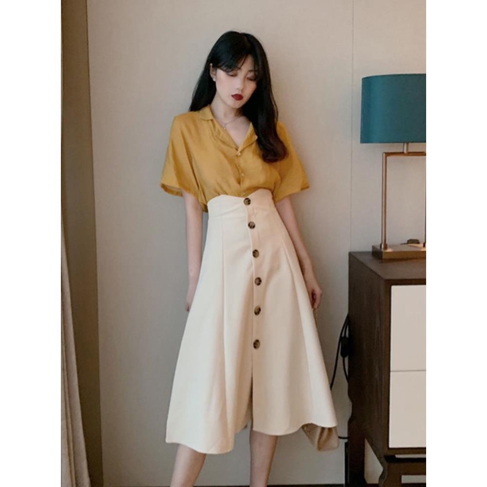 Set áo và chân váy UIOWOO thời trang mùa hè phong cách cổ điển pháp mới cho nữ