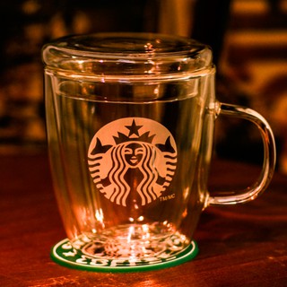 Ly thủy tinh hai lớp có nắp và không nắp in logo starbucks