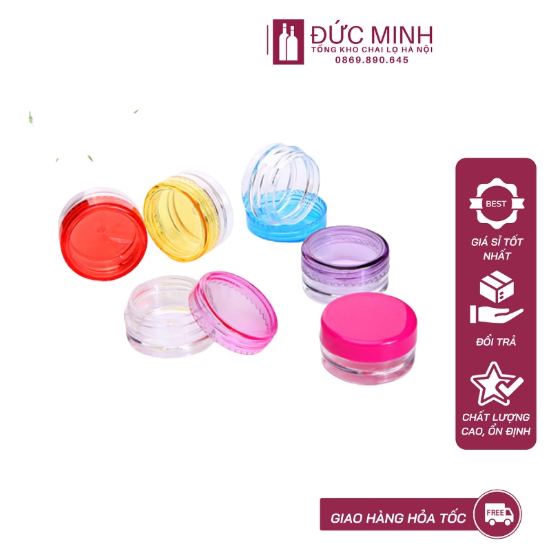 Hũ nhựa trong suốt đựng mỹ phẩm nắp đen, hồng, trắng - Hũ 3gr/20gr/30gr