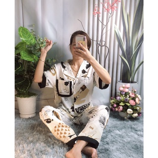 Pijama mặc nhà cổ phối lụa mango