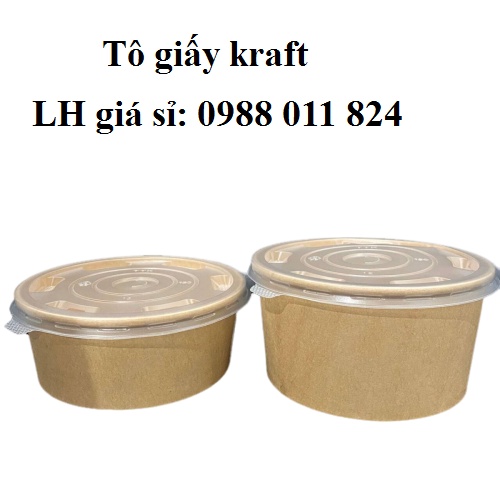 50 bát giấy/tô giấy Kraft  1000ml kèm nắp