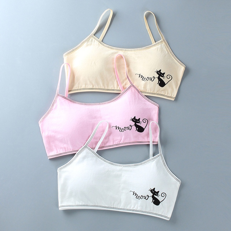 Bộ Đồ Lót 2 Mảnh Áo Ngực Hai Dây In Họa Tiết Mèo Dễ Thương Có Thể Tháo Rời Phong Cách Hipster Thời Trang Cho Tuổi Teen