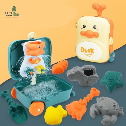 Vali xúc cát hình chú vịt vàng , đồ chơi nhà tắm cho bé có cối xoay nước và dụng cụ xúc cát đi biển cho bé