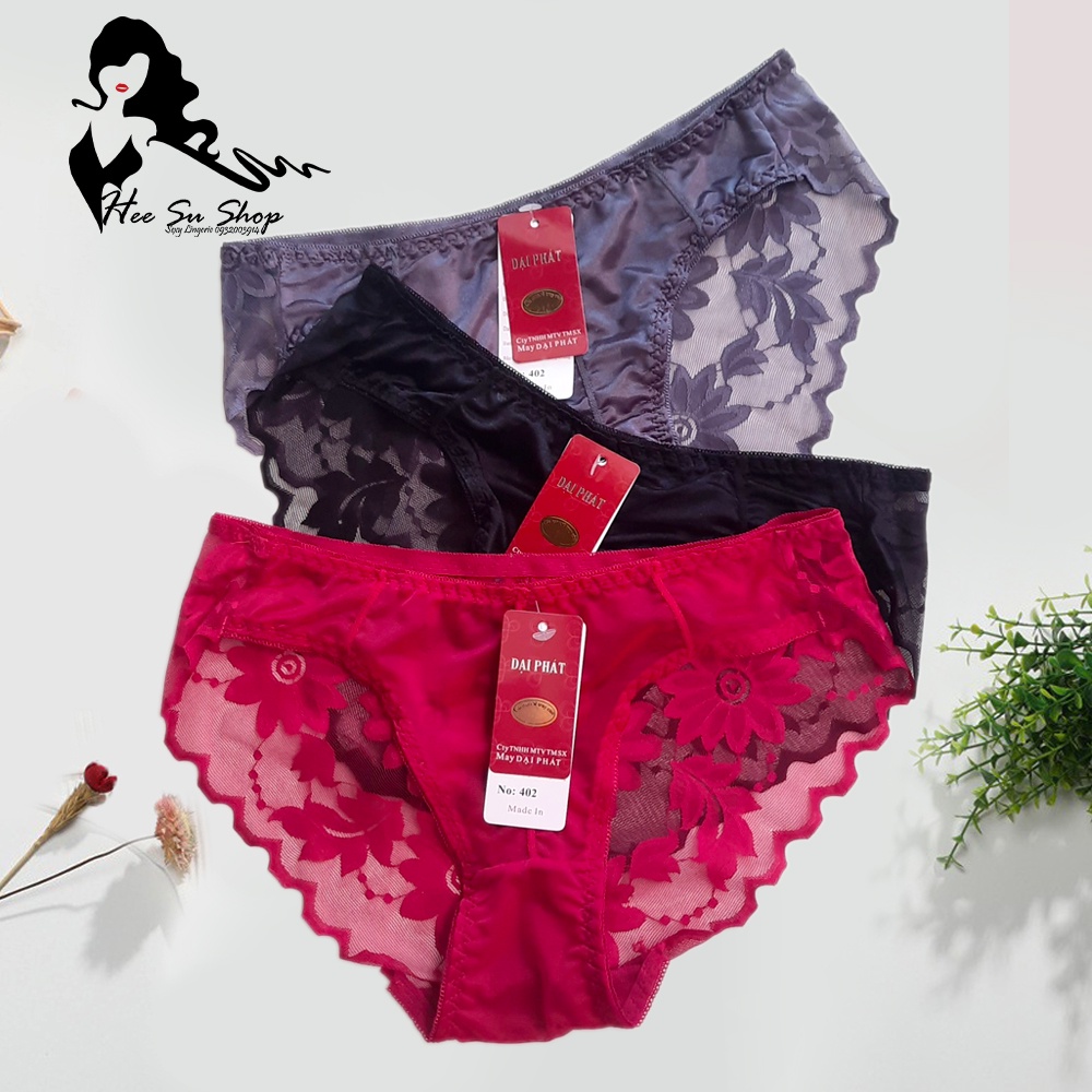Quần lót nữ lụa satin bóng phối ren hoa siêu mỏng thiết kế lưng thấp free size dưới 55kg mã 402