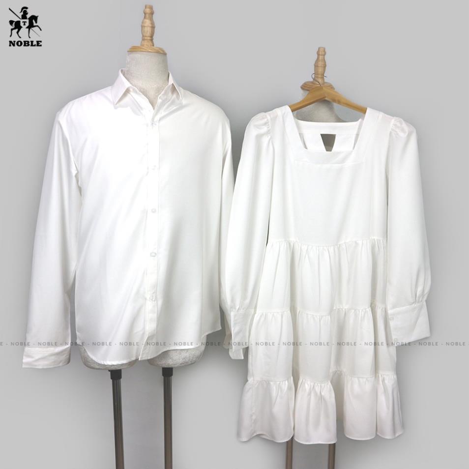 Set đồ đôi áo sơ mi nam đầm nữ trắng dễ thương thời trang Miamo TN158 (kèm ảnh thật) .