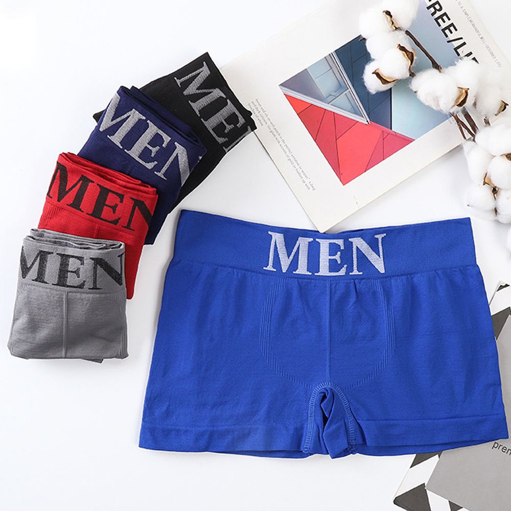 Quần Lót Boxer Không Đường May Thoáng Khí Màu Trơn In Chữ Gợi Cảm Cho Nam