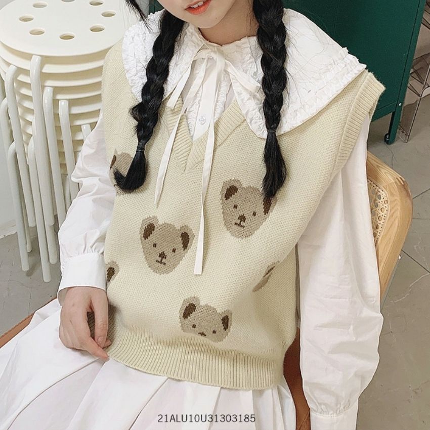 Áo len gile nữ ulzzang hình gấu cardigan phong cách hàn quốc Fmstyle Saigon 21ALU10U31303-21ALU11JM1704 | BigBuy360 - bigbuy360.vn