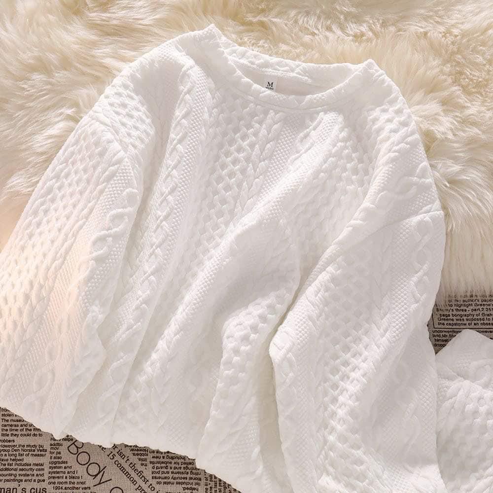 áo sweater nữ  form rộng hàn quốc áo sweater nỉ thừng màu trắng dáng rộng FreeShip