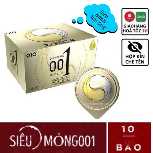 Bcs olo 0.01 [CHÍNH HÃNG 100%] siêu mỏng nhiều gel bôi trơn kéo dài thời gian 001mm Hộp 10 bao cao su