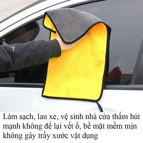 COMBO 5 khăn lau xe chuyên dụng 2 mặt màu vàng ghi size 30x60 - lau xe siêu dày siêu thấm nước không rụng bông