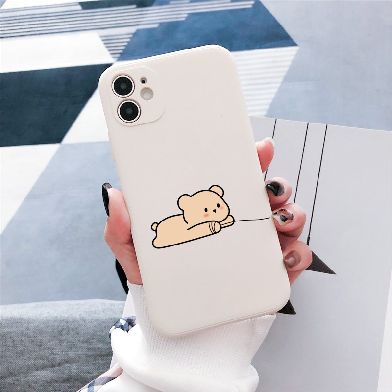 Ốp Lưng Iphone Cạnh Vuông Gấu Buộc Dây, BVC , Iphone5/5s/6/6plus/6s/6splus/7/7plus/8/8plus/x/xr/xs/11/12/pro/max-Sencase