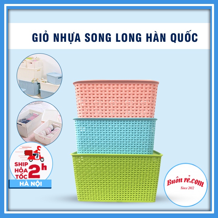 Giỏ nhựa Hàn Quốc Song Long có nắp tiện dụng tiết kiệm không gian 2572-2573-2574