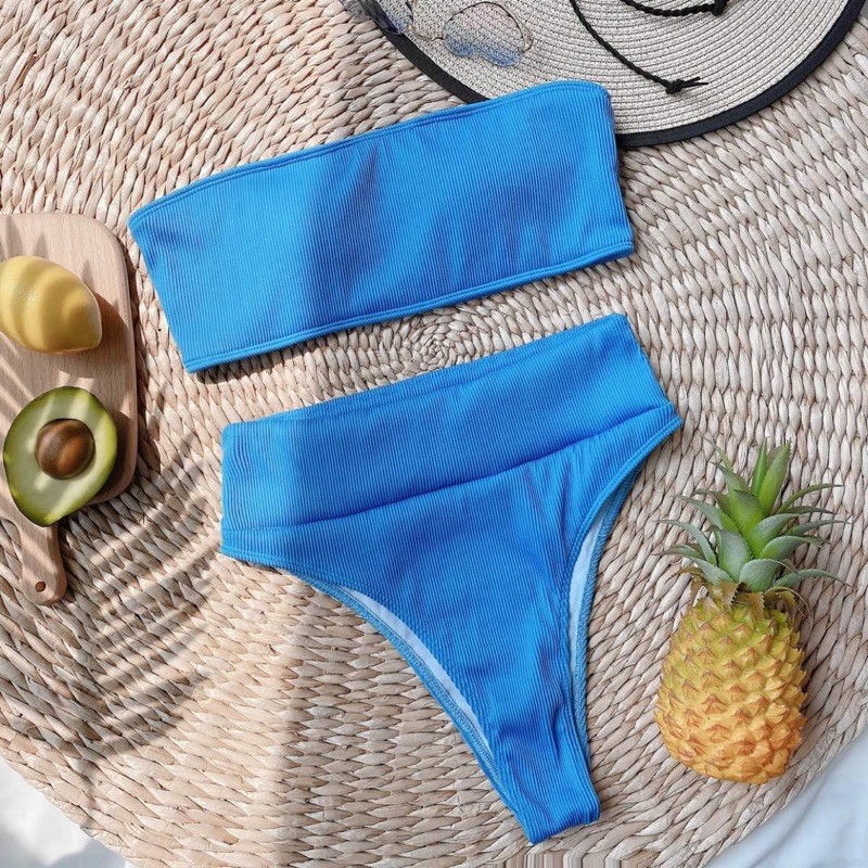 [BKN756] &lt;ÂU&gt; SET BIKINI QUÂY VẢI GÂN HỒNG/ĐEN/XANH BLUE (CẠP CAO)