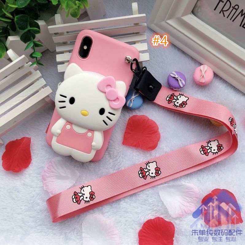 Samsung Galaxy A5 2017 A6 A7 A8 A9 2018 Dễ thương Cartoon Hellokitty Doraemon Ví dây đeo Vỏ điện thoại