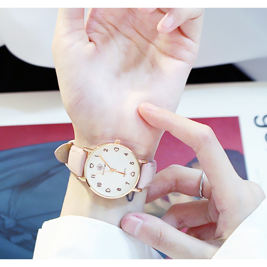 (Ko tặng lắc) Đồng hồ thời trang nữ Fashion Watch W2 dây da lộn mặt số tim | BigBuy360 - bigbuy360.vn