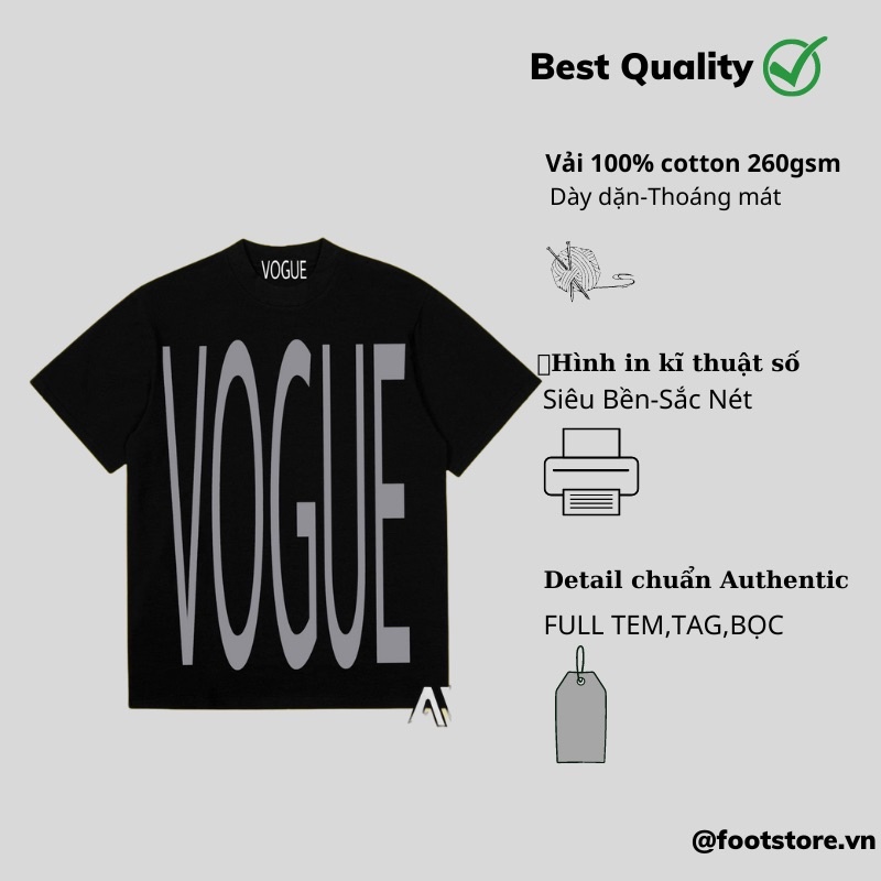 Áo thun Vogue Big Logo cao cấp Áo thun Unisex Vogue in chữ cao cấp