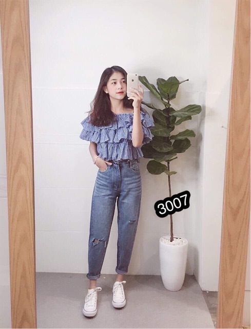 Quần baggy jean, quần bò baggy 9 tấc lưng cao rách