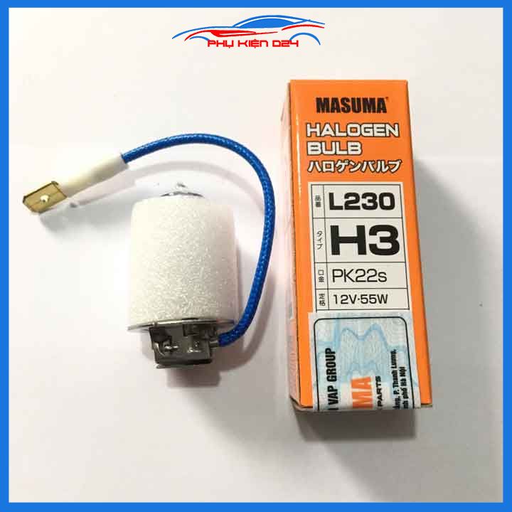 Bóng đèn H3 Halogen Masuma Nhật Bản điện áp 12v công suất 55W ánh sáng trắng 3000K