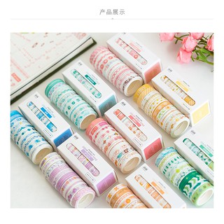 Set băng dính washi tape 10 cuộn họa tiết theo màu sắc WS008
