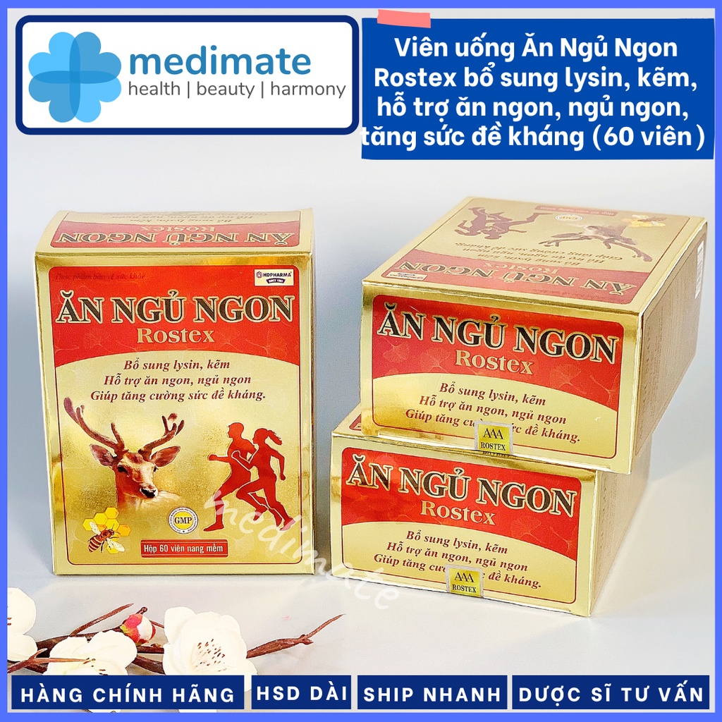 Viên Ăn Ngủ Ngon Rostex bổ sung lysin, kẽm giúp ăn ngon, ngủ ngon, tăng sức đề kháng (Hộp 60 viên)