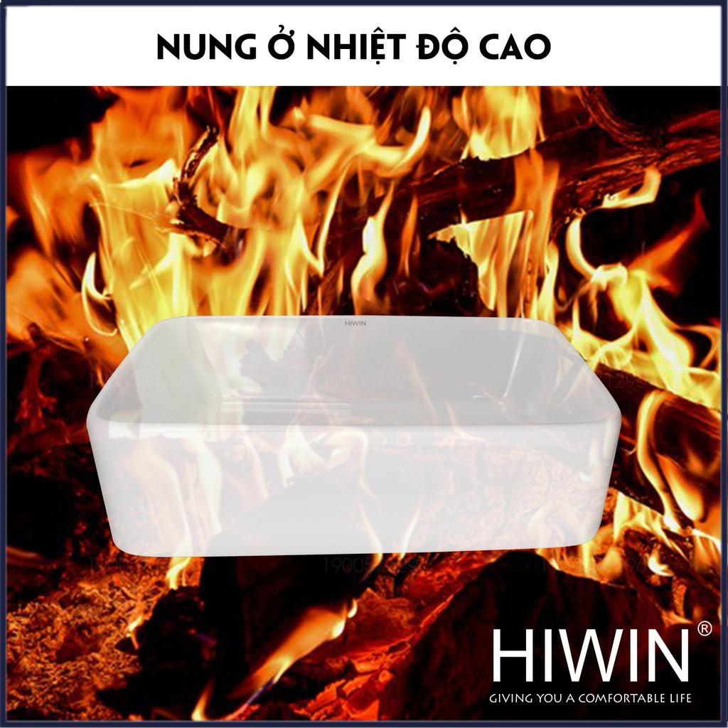 Chậu rửa mặt lavabo màu trắng sứ cao cấp dương bàn dáng chữ nhật HIWIN LP-8032