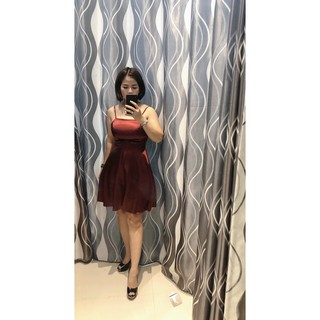 Đầm Phi Lụa MY MICHELLE Đỏ Đô Xòe 2 Dây Tăng Đơ Có Mút Ngực 2 Lớp - 2462