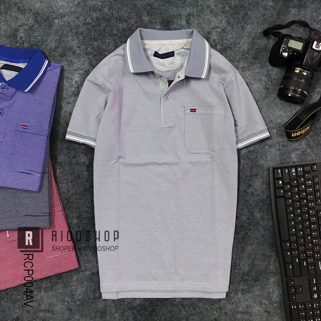 Áo phông nam có túi ngắn tay kẻ sọc ngang cao cấp RCP004AV - áo polo nam Riooshop | BigBuy360 - bigbuy360.vn