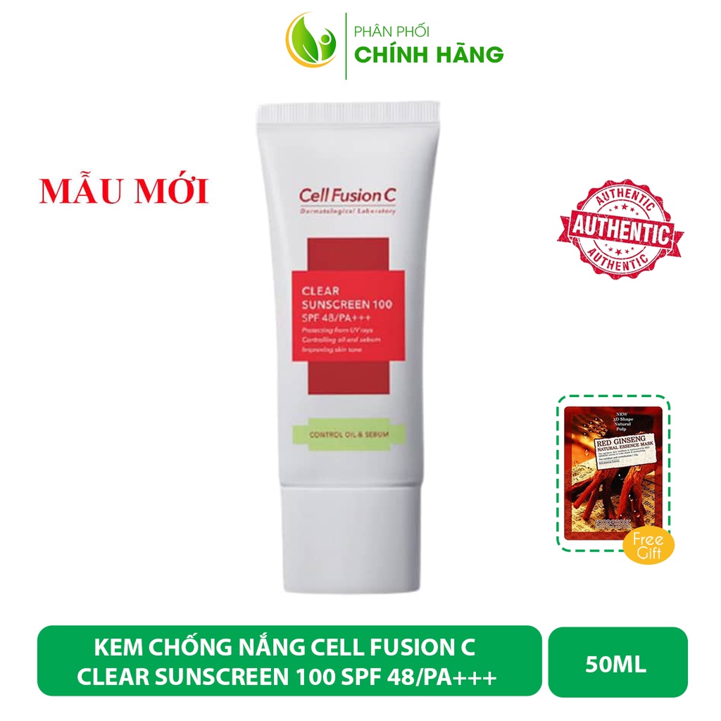 Kem Chống Nắng Cell Fusion C Clear Sunscreen 100 SPF 48/PA+++ 50ml Kiểm Soát Dầu và Nhờn