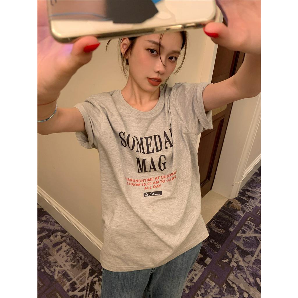 Áo Thun Cotton Nguyên Chất Dáng Rộng Ngắn Tay In Hình Phong Cách Cổ Điển 612