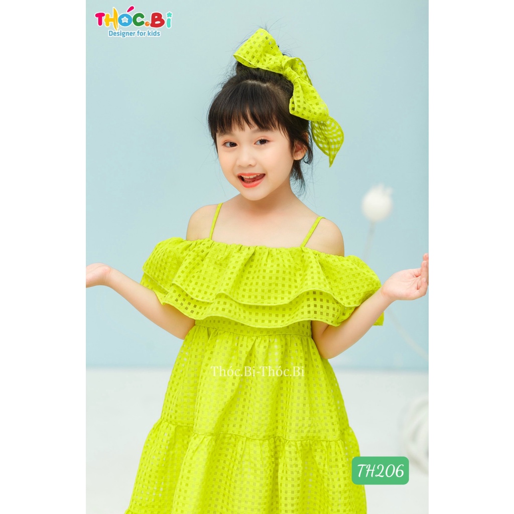 Đầm hai dây trễ vai cho bé gái đi chơi dự tiệc du lịch đẹp từ 12-35kg chất tơ mềm mát