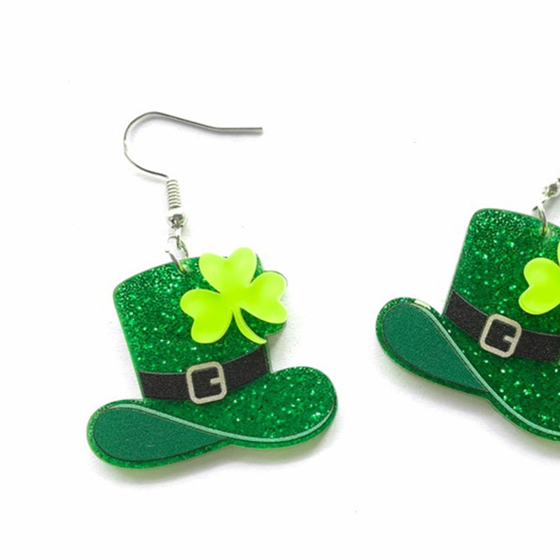 Youyo Bông Tai Acrylic Hình Cỏ Ba Lá Mũ Shamrock Màu Xanh Lá Dáng Dài Thời Trang Làm Quà Tặng Cho