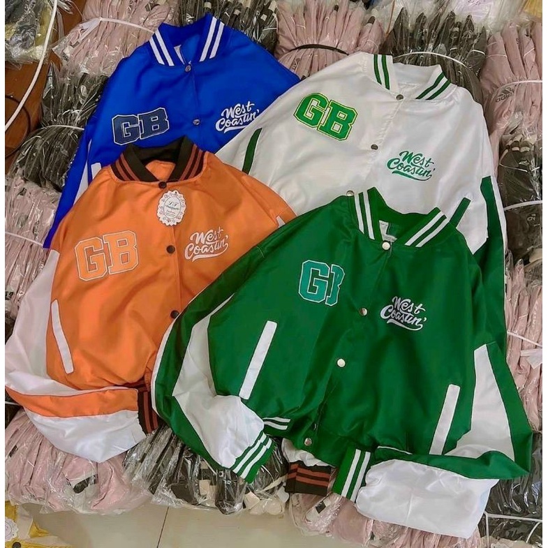 Áo khoác bomber lững kiểu croptop,Áo bóng chày nút bấm phối màu cực sang chảnh thêu hoạ tiết chữ phong cách hàn
