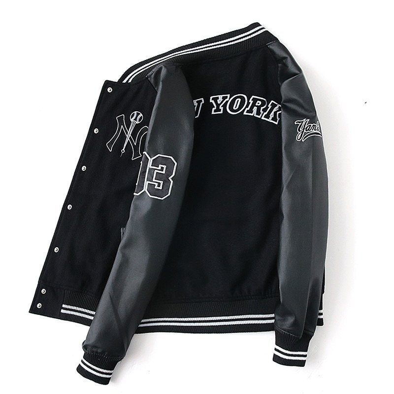 Áo khoác bomber NI03 Varsity Jacket vải nỉ phối tay da, áo bomber bóng chày nam nữ unisex form rộng