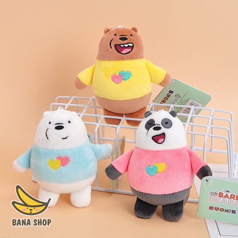 Móc chìa khoá thú bông anh em gấu We Bare Bears Chúng tôi đơn giản là gấu mặc áo tim