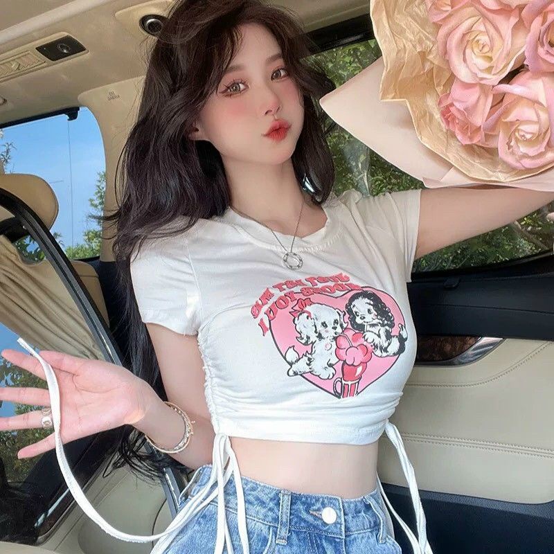 Áo kiểu dây rút 2 bên in hình alohashop91