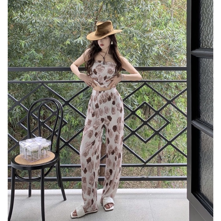 Set áo ống+quần ống suôn dập ly Ulzzang(sẵn đen) | BigBuy360 - bigbuy360.vn