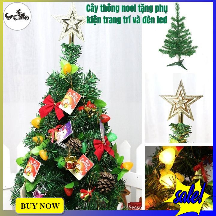 Cây thông noel 60cm tán dày tặng kèm phụ kiện trang trí