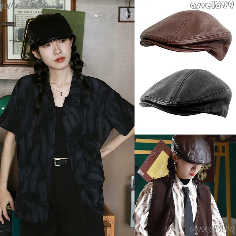 Blj Mũ Beret Da Màu Đen / Đỏ Cà Phê Phong Cách Retro Hong Kong Thời Trang#Yuppie#Mũ Phong Cách Retro Anh Quốc