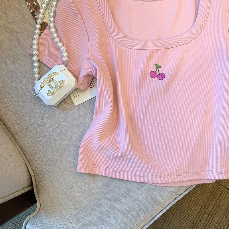 Áo Thun Nữ Ngắn Tay In Hình Quả Cherry Thời Trang Mùa Hè Hàng Mới
