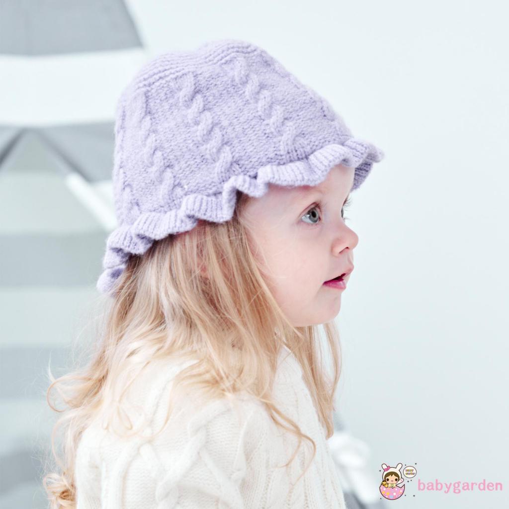 Mũ dệt kim màu trơn mềm mại giữ ấm mùa đông cho bé gái