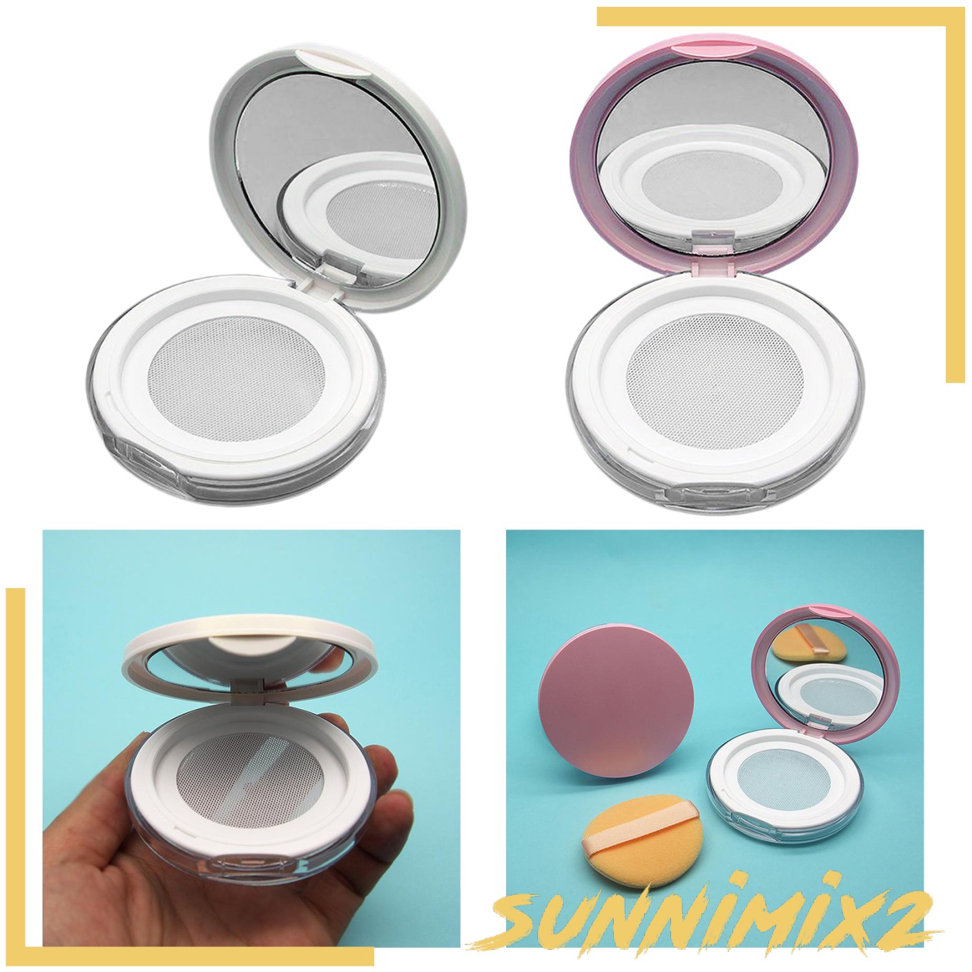 (hàng Mới Về) Set 2 Lọ Đựng Phấn Phủ 0.1 Oz Có Thể Tái Sử Dụng Kèm Gương Tiện Dụng