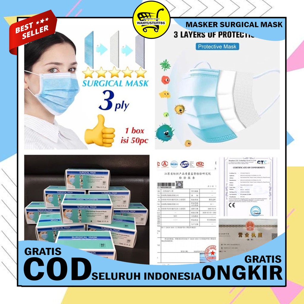 (hàng Mới Về) Set 1 Hộp 50 Khẩu Trang Y Tế 3 Lớp Ws199 Sử Dụng Một Lần