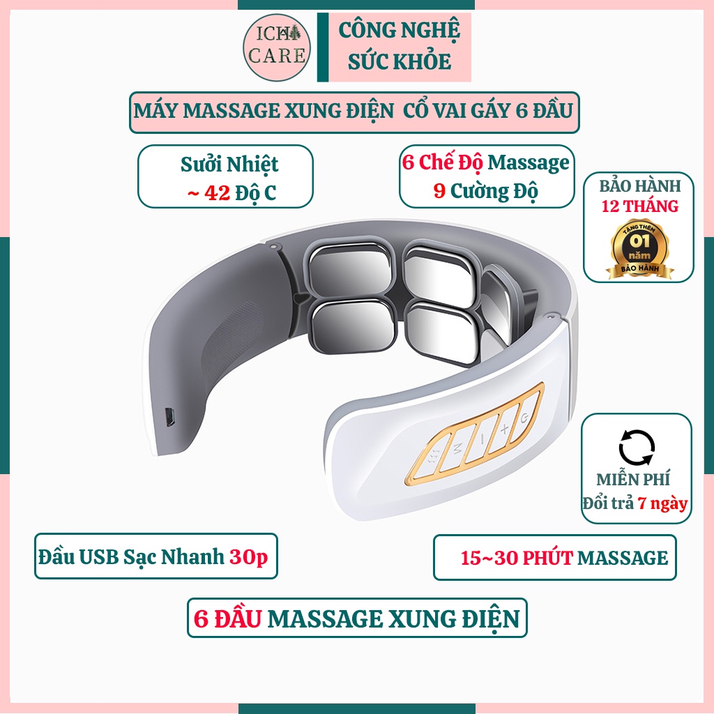 Máy massage cổ vai gáy 6 đầu massage ICHICARE CVG-6D xung điện rung tần số cao sưởi nhiệt điều trị đau mỏi cổ vai gáy