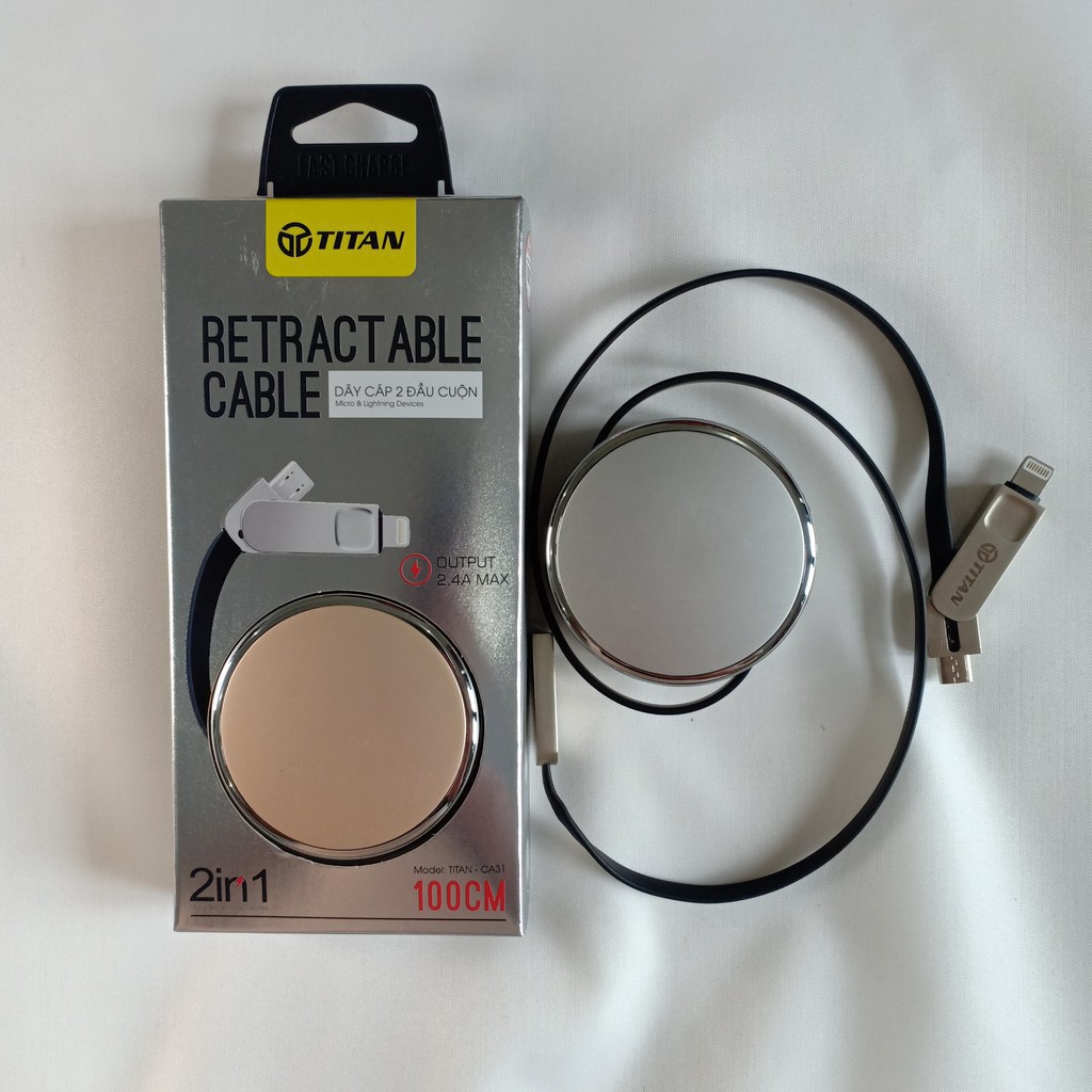 Sạc dây rút-Cáp sạc 3 đầu Titan 3 Trong 1 Chân & Micro-Hàng-Bảo Hành 12 Tháng