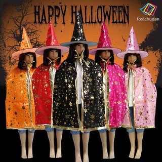 Bộ áo choàng kèm mũ phù thủy in họa tiết  ngôi sao thời trang halloween