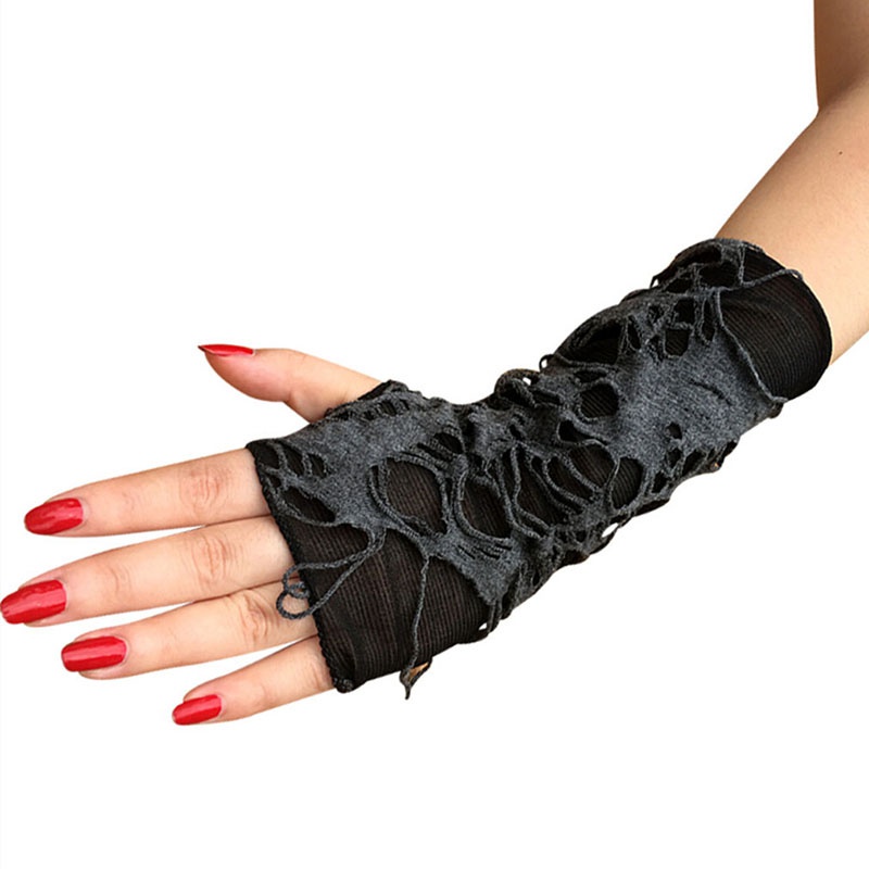 Fashion Halloween Beggar Black Ripped Punk Dark Festival Hole Gloves