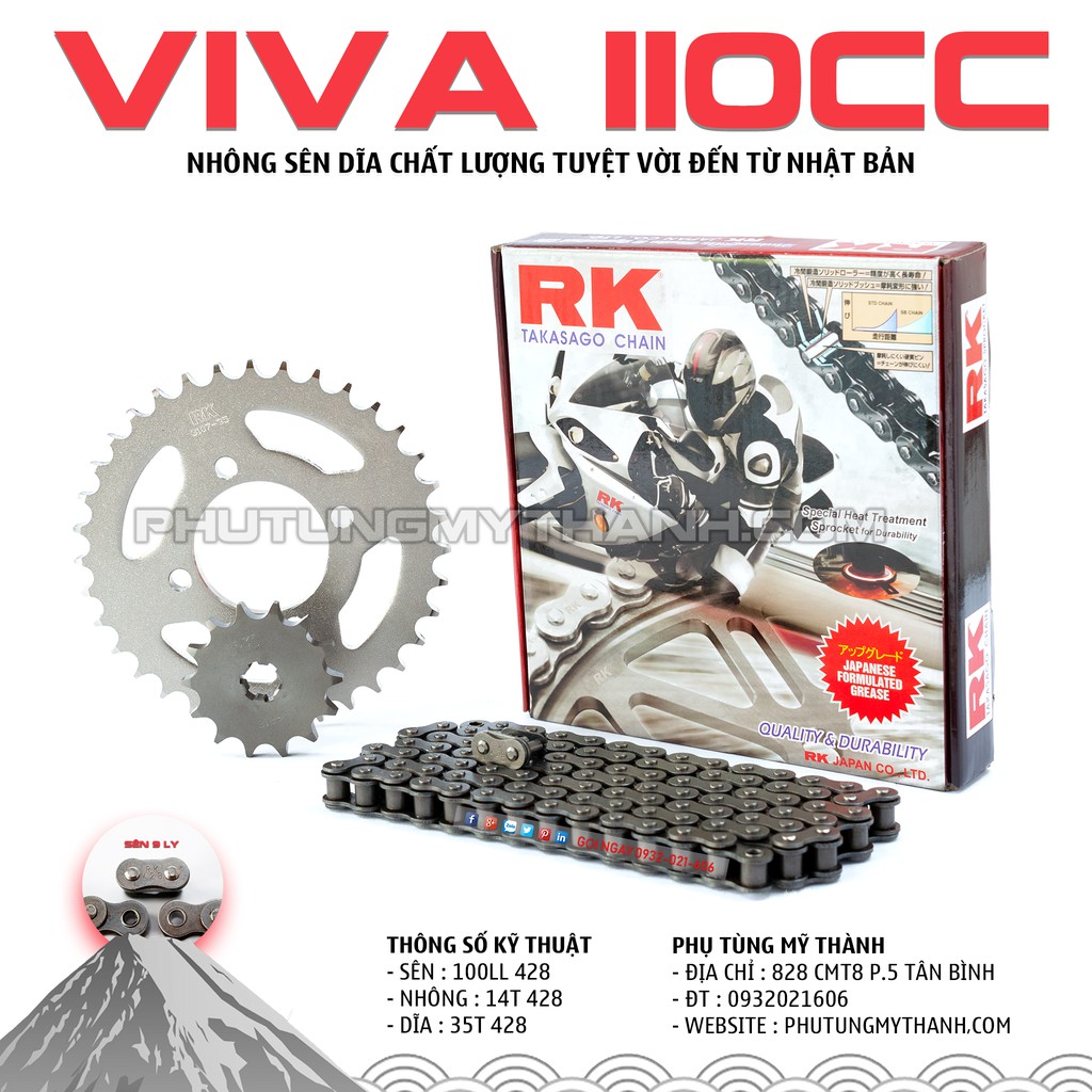 Nhông sên dĩa RK xe Suzuki Viva 110cc thương hiệu Nhật Bản