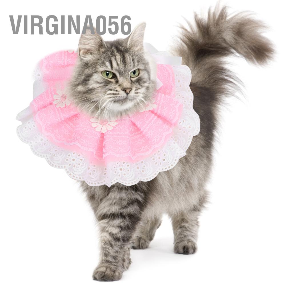 Virgina056 Dễ thương Ren Bowknot Pet Nước bọt Khăn quàng cổ Yếm nước dãi có trang trí chuông cho chó mèo màu hồng