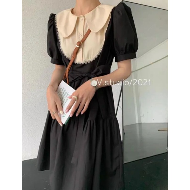 Váy đen cổ nâu họa tiết công chúa dễ thương nữ tính